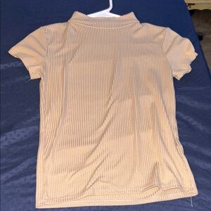 YMI Tan Ribbed Short Sleeve Top